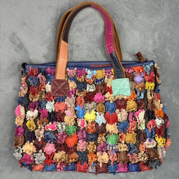 HESHE Purse Women’s Leather Shoulder Handbag Colorful Flower Multicolor Tote Zip - Picture 1 of 8